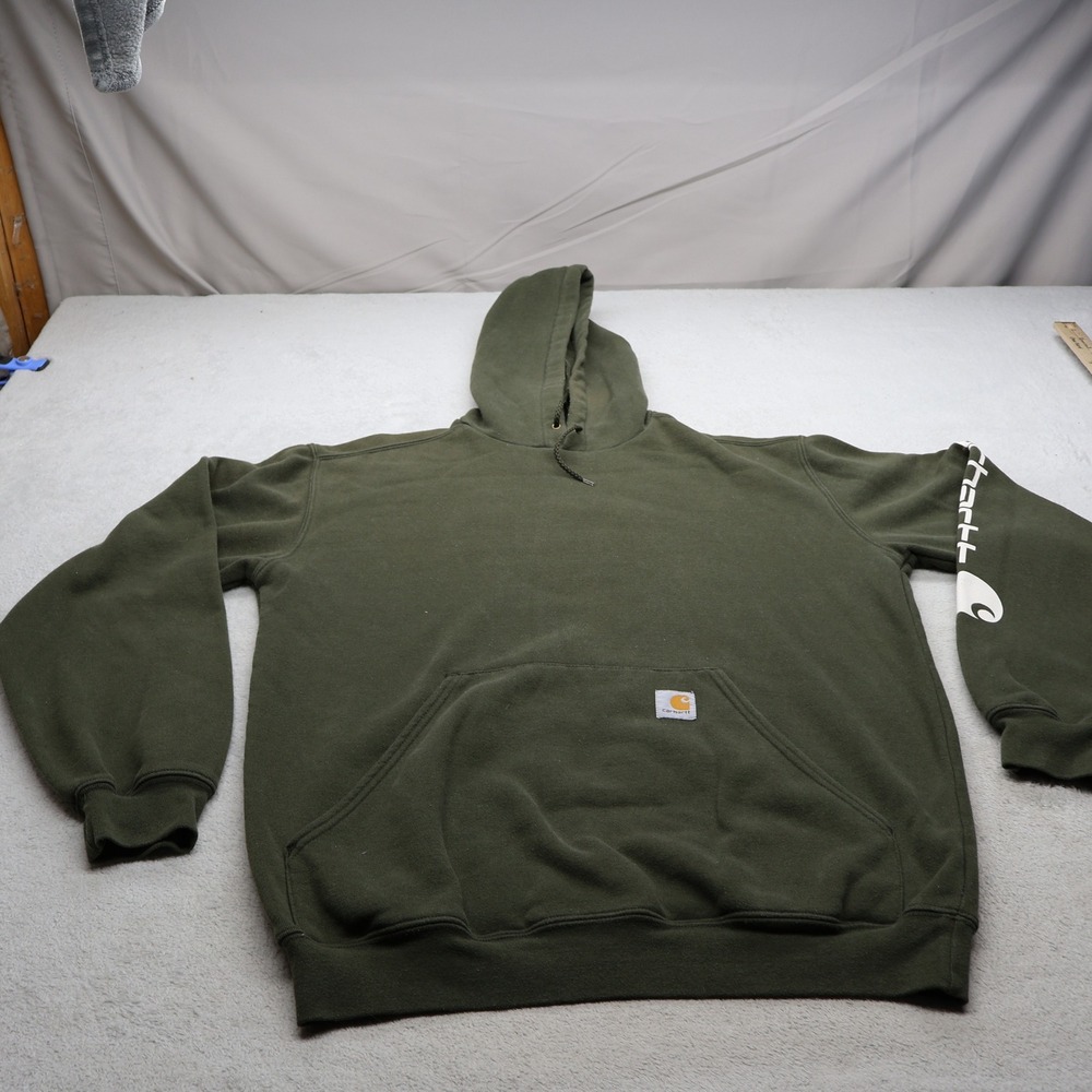 Carhartt Hoodie Mens Medium Green Sleeve Graphic Pullover Midweight Sweatshirt
